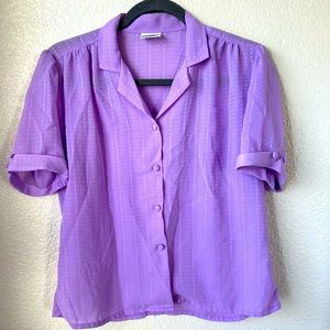 Vintage purple sheer top short sleeves button up size medium 100% polyester